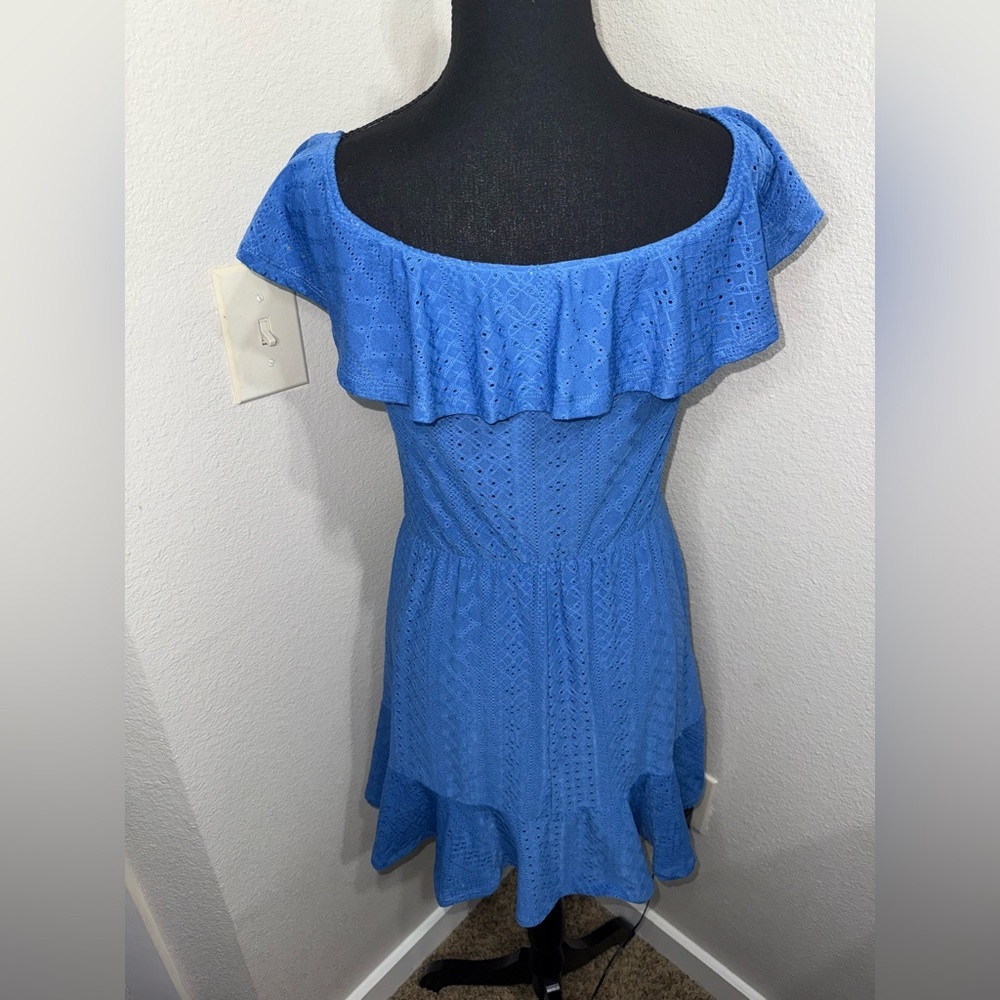 BCBGeneration Blue Eyelet Ruffle Mini Dress Cottagecore Coquette-‎ Medium - Picture 6 of 9